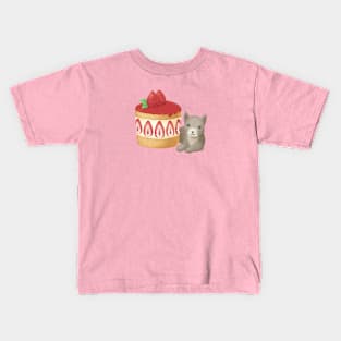 Cute Cat and Dessert Illustration Kids T-Shirt